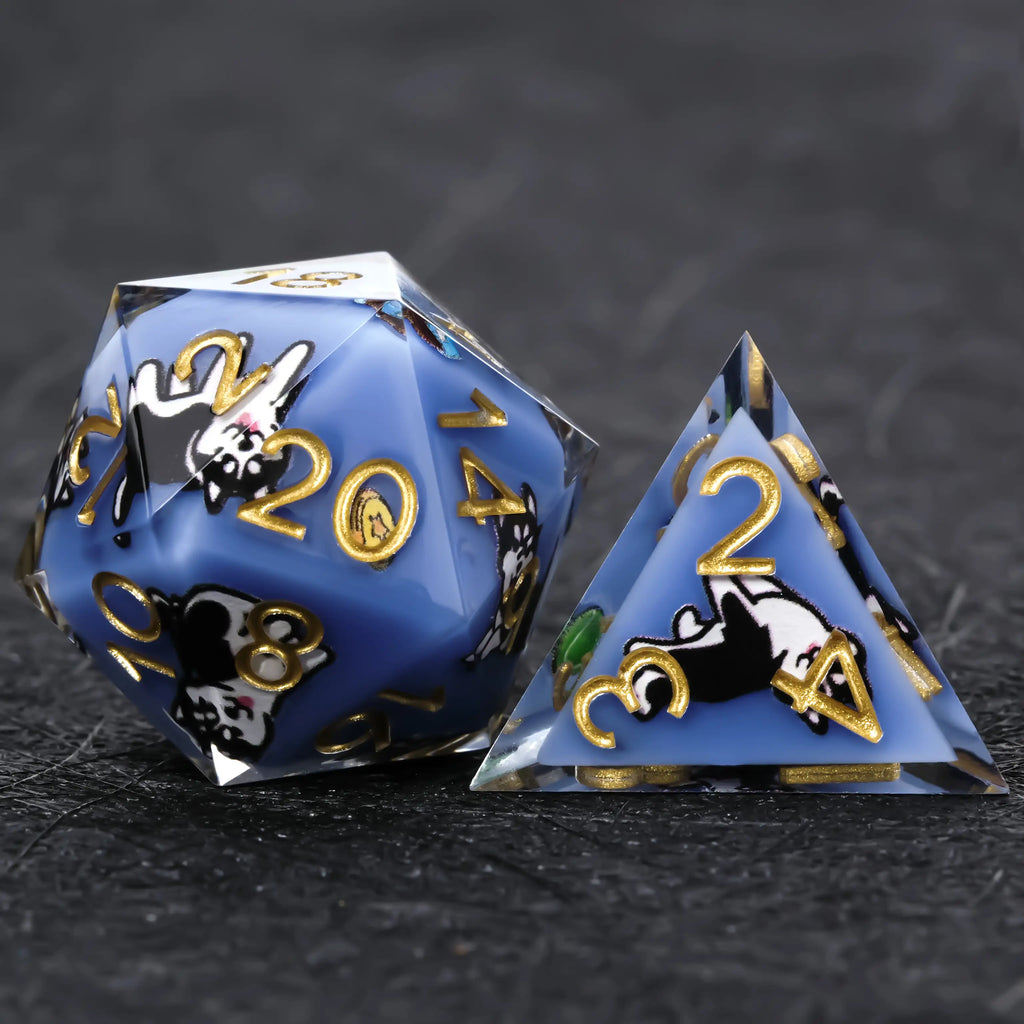 Star Resin DND Dice Set – Legends Husky – Kickstarter Dice – Blue Resin Husky DND D20 and D4 Dice