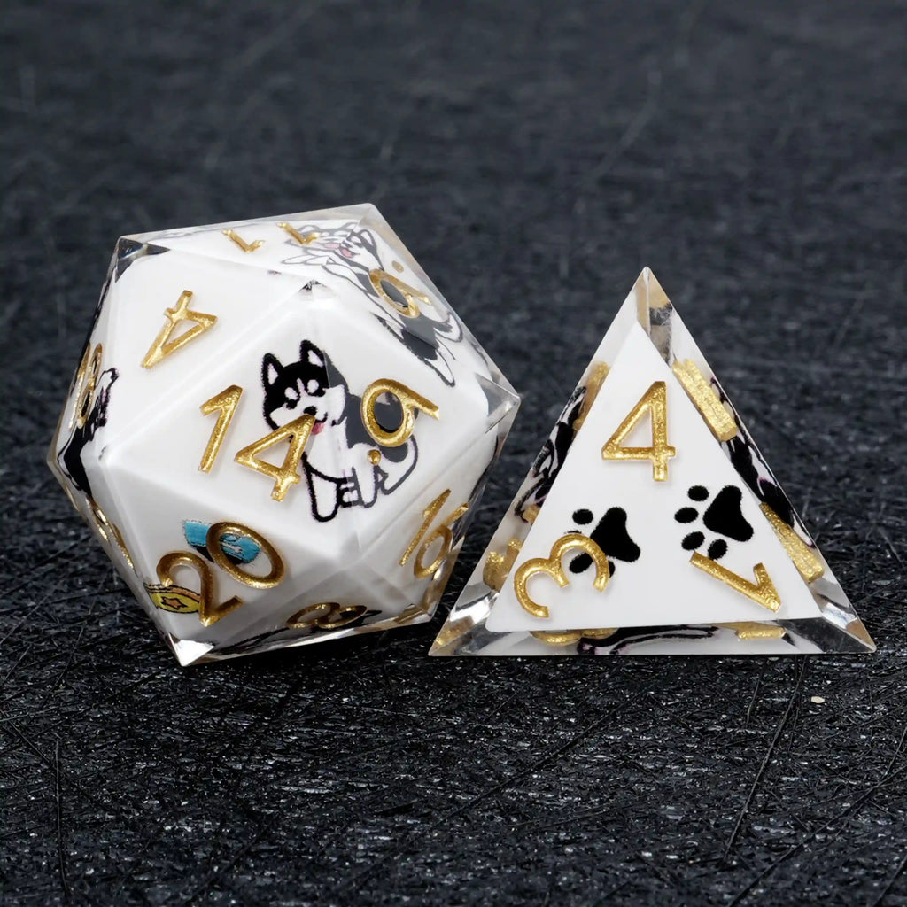 Star Resin DND Dice Set – Legends Husky – Kickstarter Dice – White Resin Husky DND D20 and D4 Dice