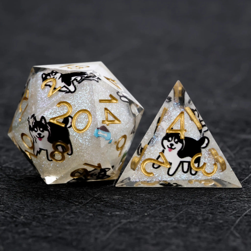 Star Resin DND Dice Set – Legends Husky – Kickstarter Dice – White Glitter Resin Husky DND D20 and D4 Dice