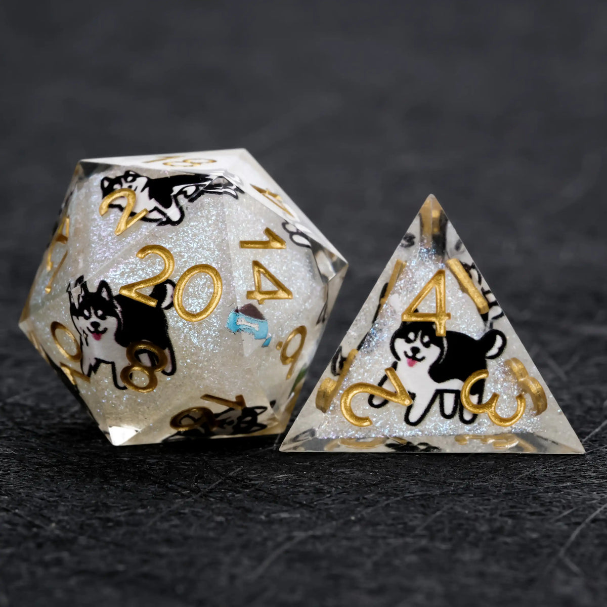 Star Resin DND Dice Set – Legends Husky – Kickstarter Dice – White Glitter Resin Husky DND D20 and D4 Dice