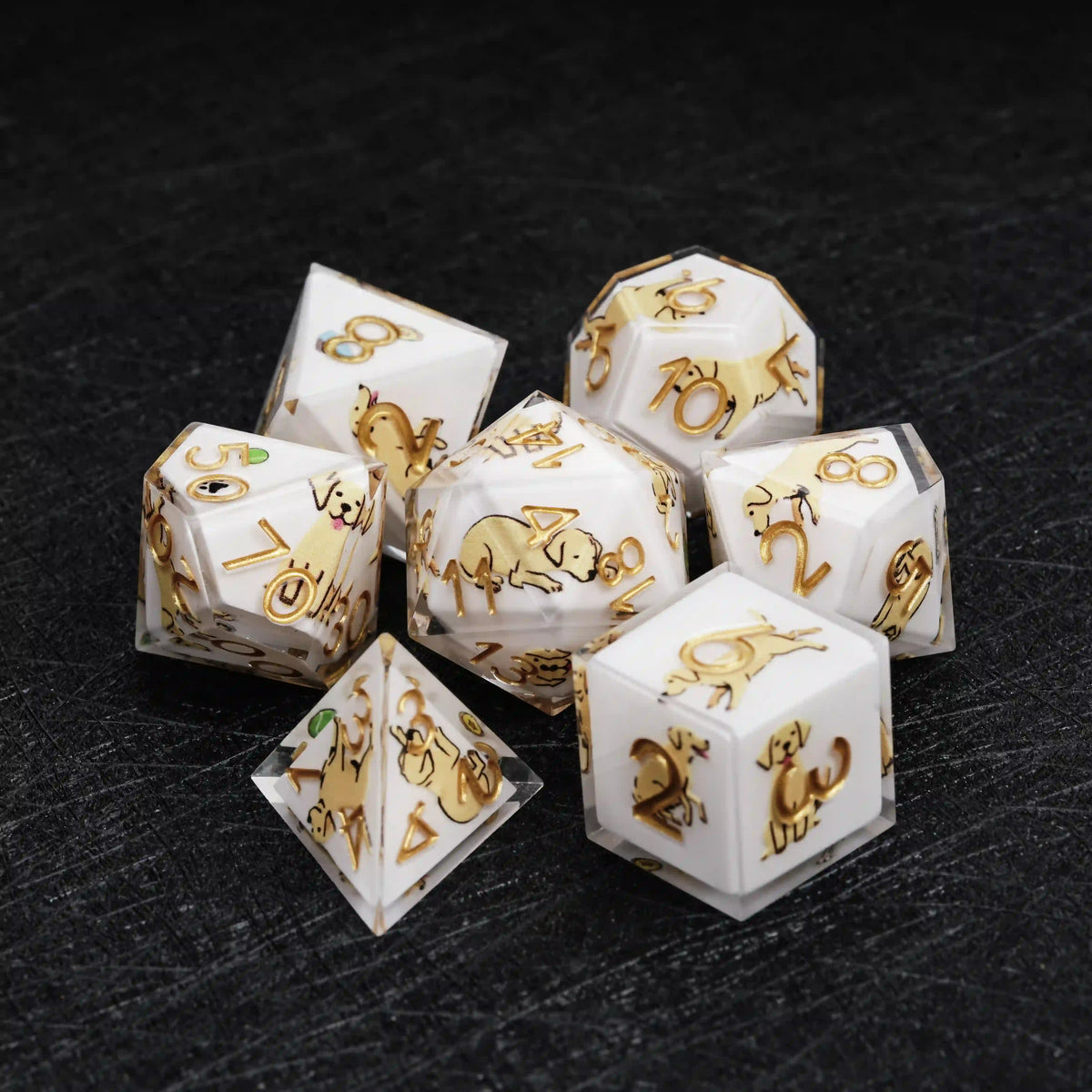 Star Resin DND Dice Set – Legends Labrador – Kickstarter Dice – Sharp-Edged White Resin Labrador DND Dice Set