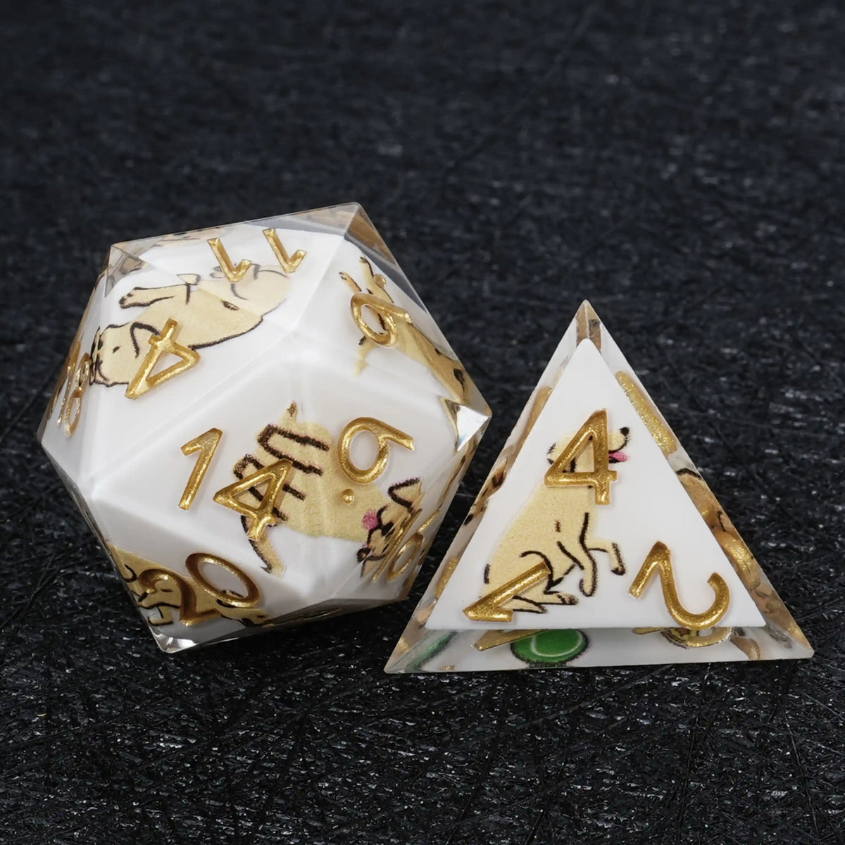 Star Resin DND Dice Set – Legends Labrador – Kickstarter Dice – White Resin Labrador DND D20 and D4 Dice