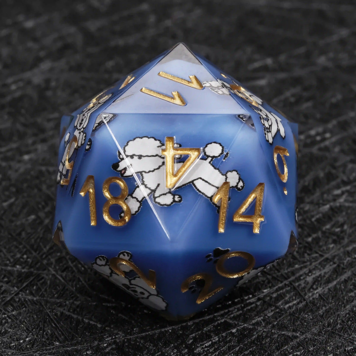 Star Resin DND Dice Set – Legends Poodle – Kickstarter Dice – Blue Resin Poodle DND D20 Dice with Gold Numbers