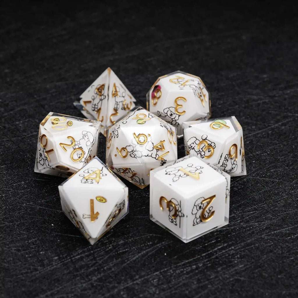 Star Resin DND Dice Set – Legends Poodle – Kickstarter Dice – Sharp-Edged White Resin Poodle DND Dice Set