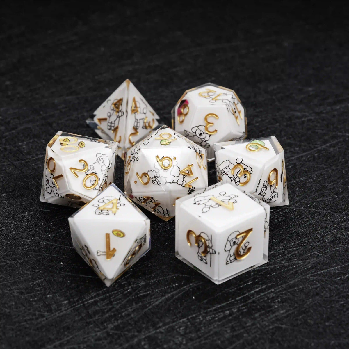 Star Resin DND Dice Set – Legends Poodle – Kickstarter Dice – Sharp-Edged White Resin Poodle DND Dice Set