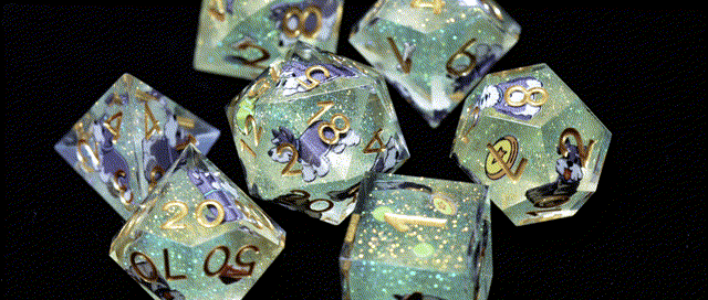 Star Resin DND Dice Set – Legends Schnauzer – Animated GIF of Canine Legends Schnauzer Resin DND Dice Set, sharp-edged