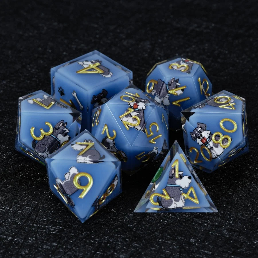 Star Resin DND Dice Set – Legends Schnauzer – Kickstarter Dice – Handcrafted Sharp-Edged Blue Resin Schnauzer DND Dice