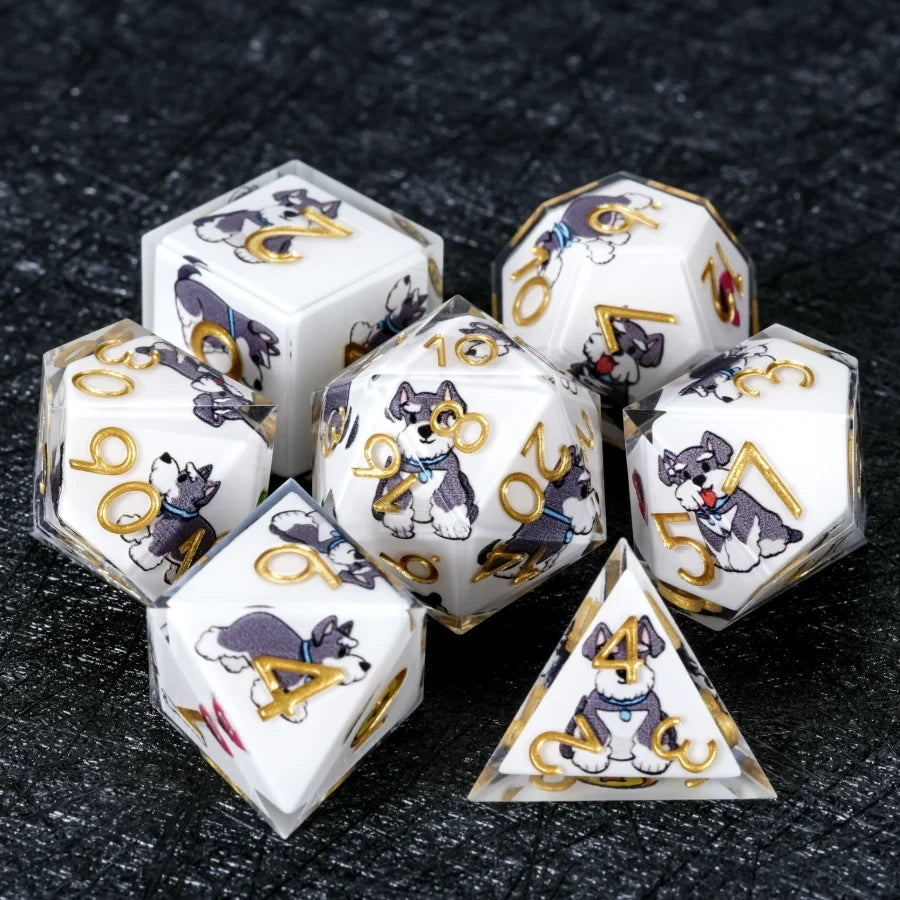 Star Resin DND Dice Set – Legends Schnauzer – Kickstarter Dice – Handcrafted Sharp-Edged White Resin Schnauzer DND Dice