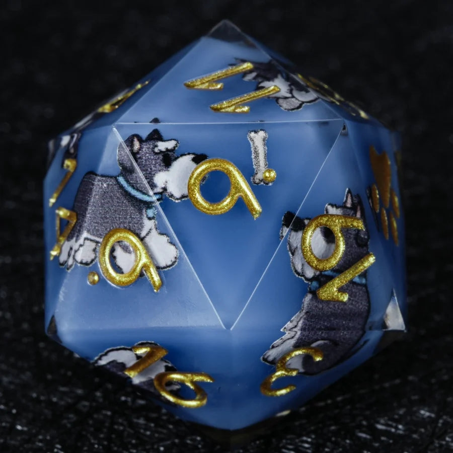 Star Resin DND Dice Set – Legends Schnauzer – Kickstarter Dice – Handcrafted Sharp-Edged Blue Resin Schnauzer DND D20