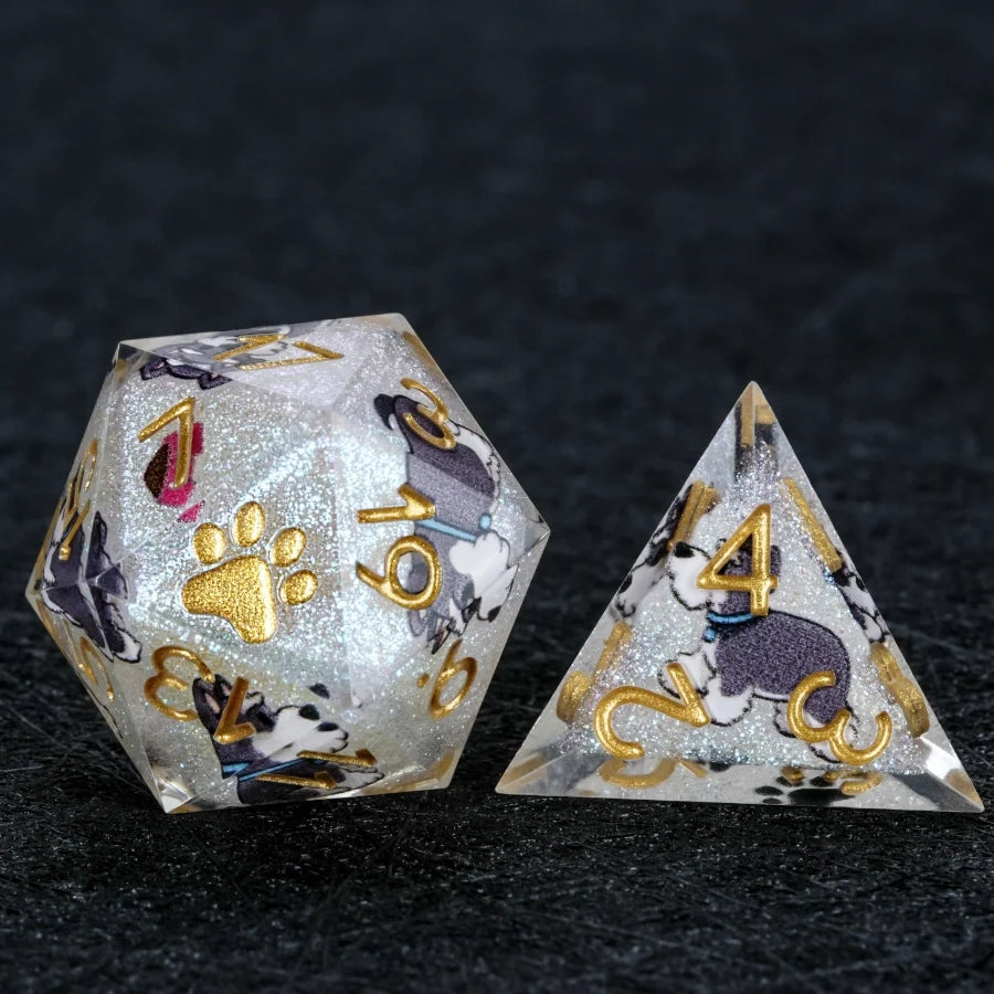 Star Resin DND Dice Set – Legends Schnauzer – Kickstarter Dice – Sharp-Edged White Glitter Resin Schnauzer DND D20 and