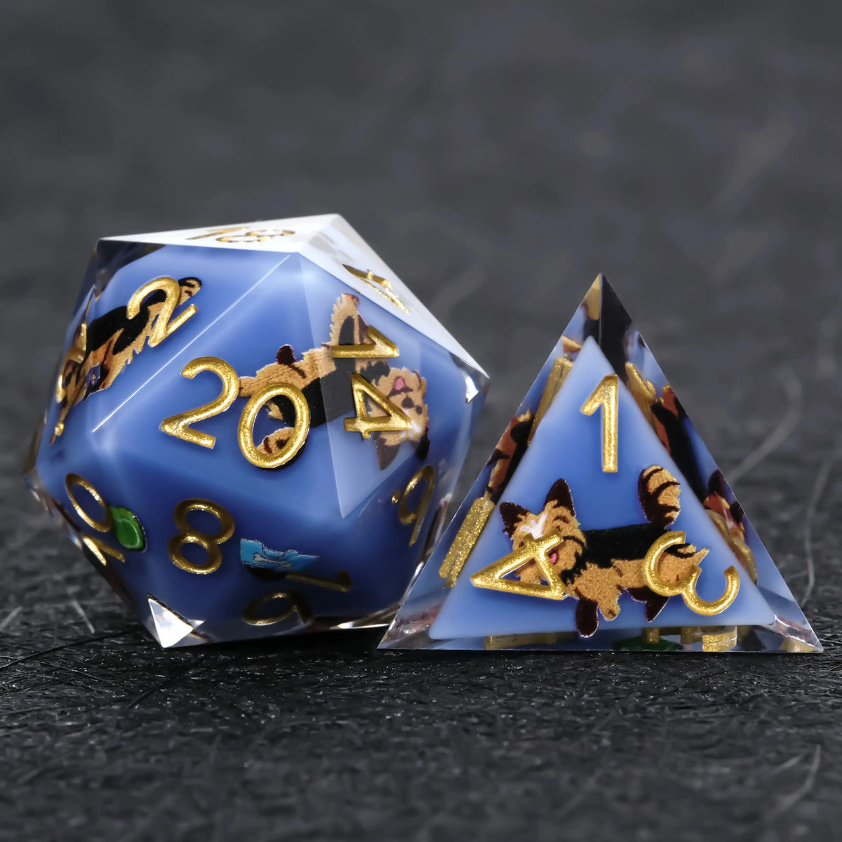Star Resin DND Dice Set – Legends Yorkie – Kickstarter Dice – Blue Resin Yorkshire DND D20 and D4 Dice