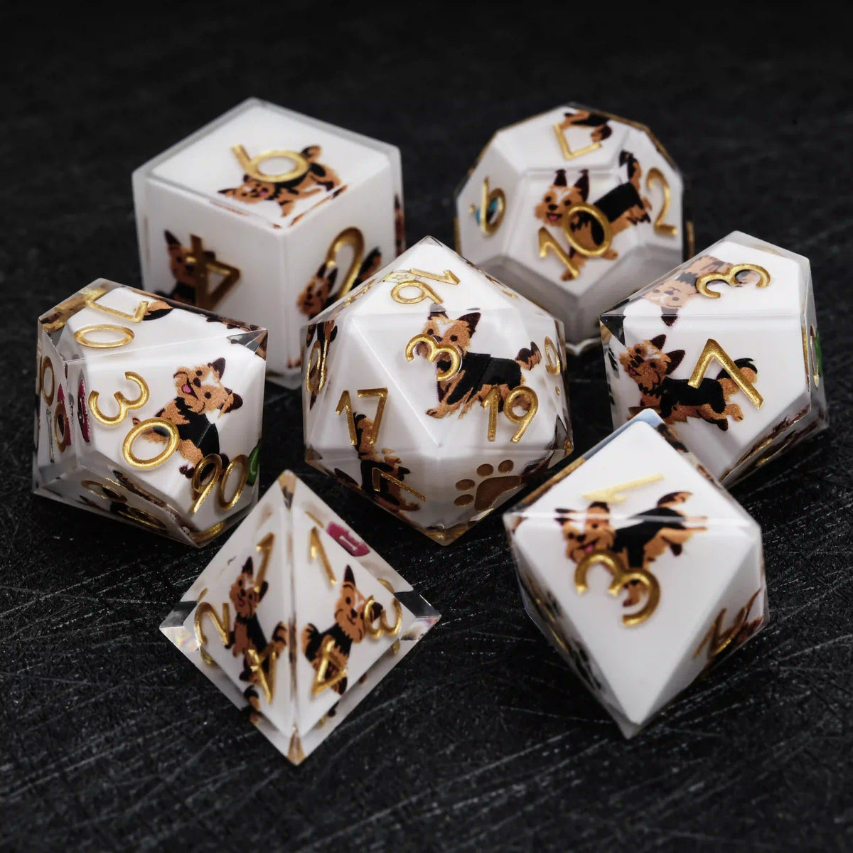 Star Resin DND Dice Set – Legends Yorkie – Kickstarter Dice – Sharp-Edged White Resin Yorkshire DND Dice Set