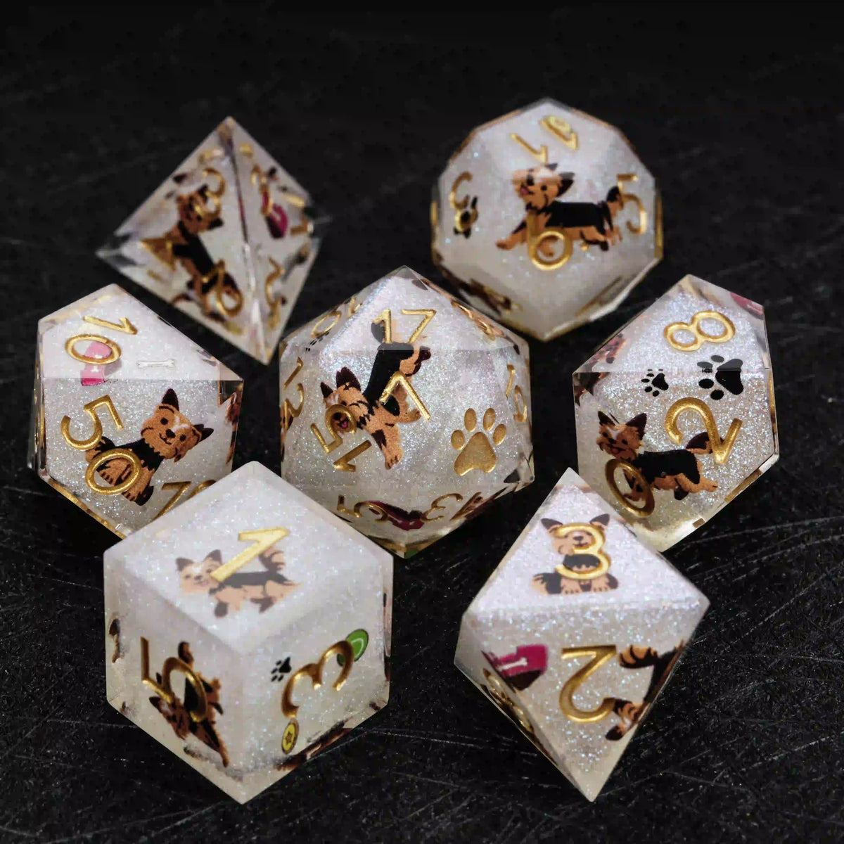 Star Resin DND Dice Set – Legends Yorkie – Kickstarter Dice – Sharp-Edged White Glitter Resin Yorkshire DND Dice Set