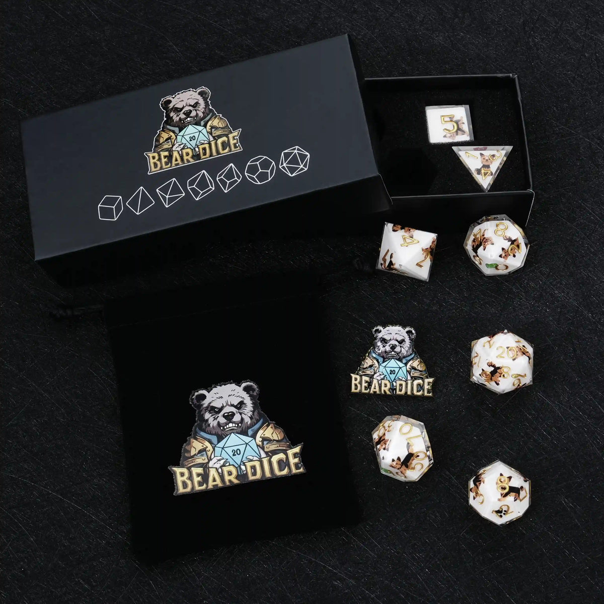 Star Resin DND Dice Set – Legends Yorkie – Kickstarter Dice – Sharp-Edged Yorkshire DND Dice Set with a Black