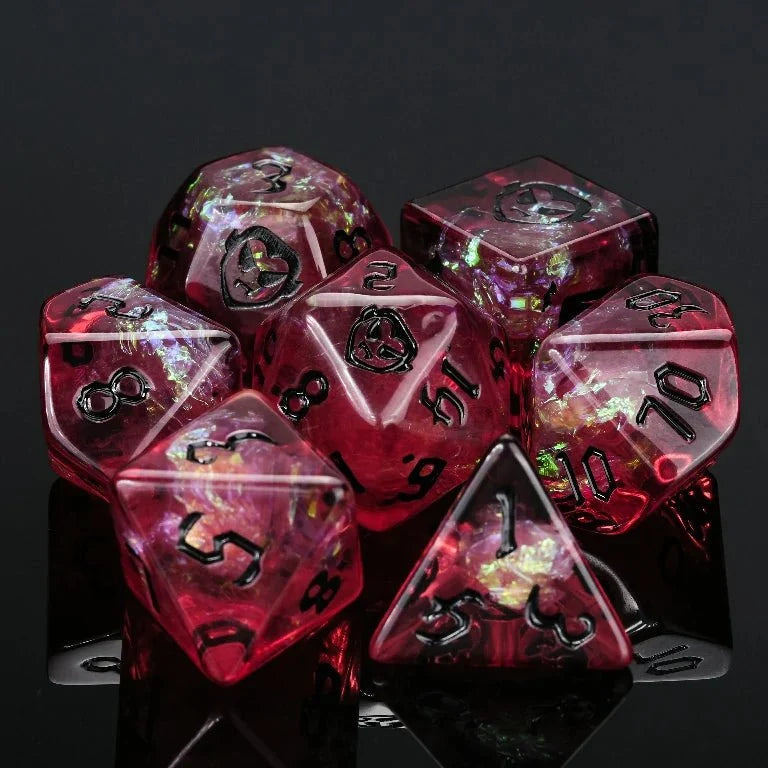Star Resin DND Dice Set – Scarlet Vampire – Kickstarter Halloween Trickster Dice - Kickstarter Black and red resin DND