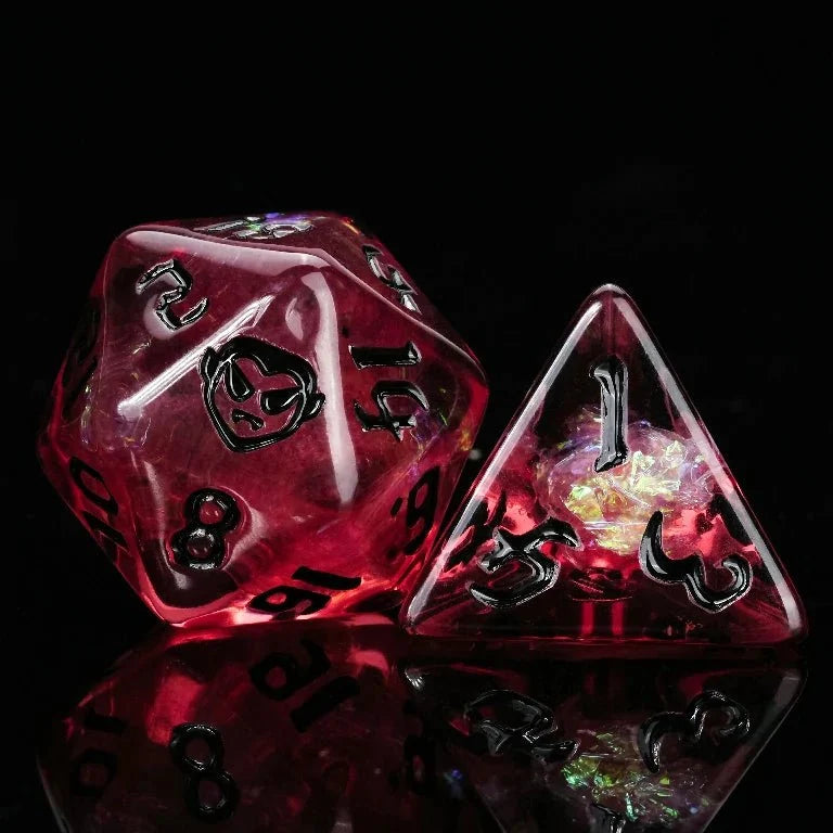 Star Resin DND Dice Set – Scarlet Vampire – Kickstarter Trickster Dice - Black and red resin vampire DND D20 and D4