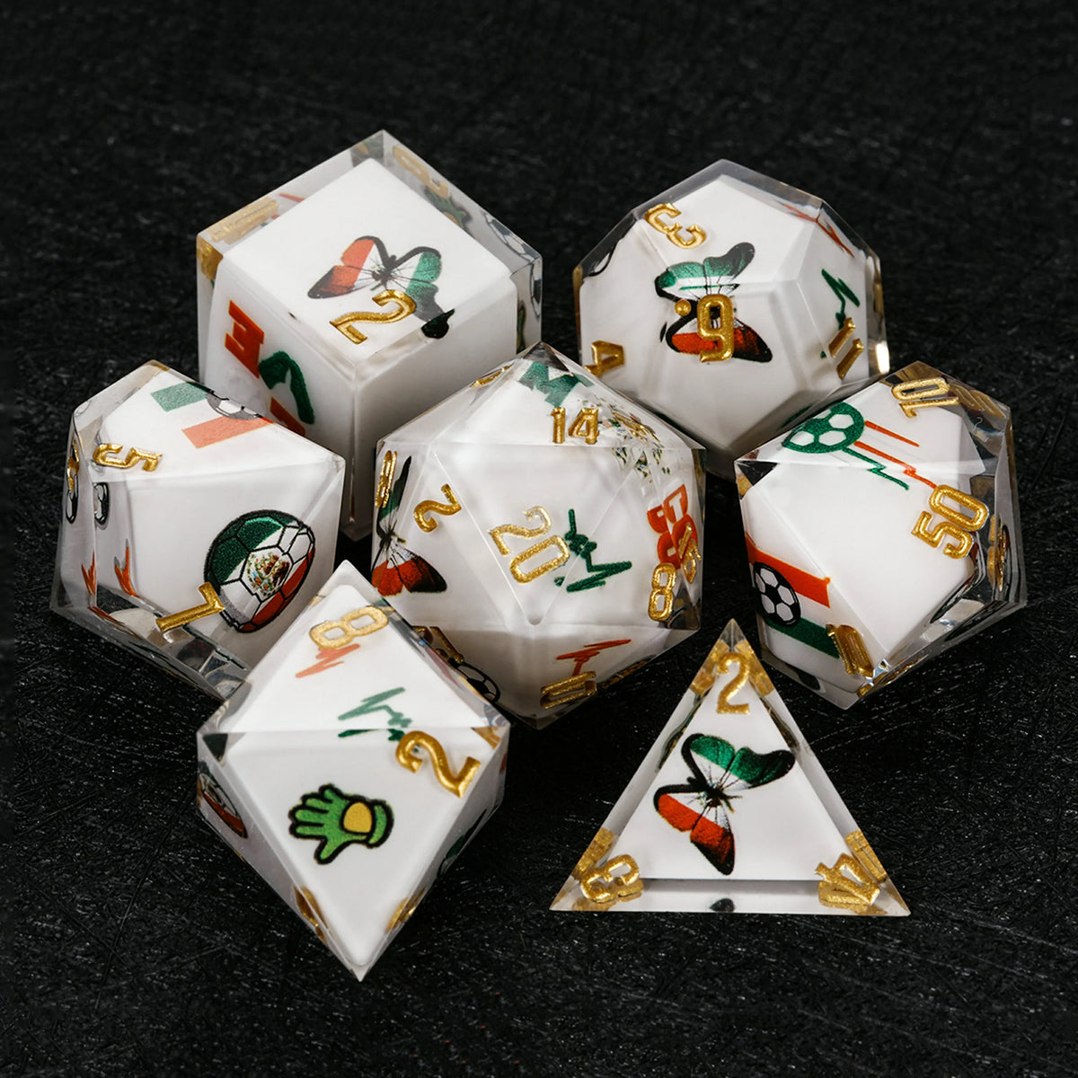 Star Resin DND Dice Set – World Cup – Mexico Soccer 1