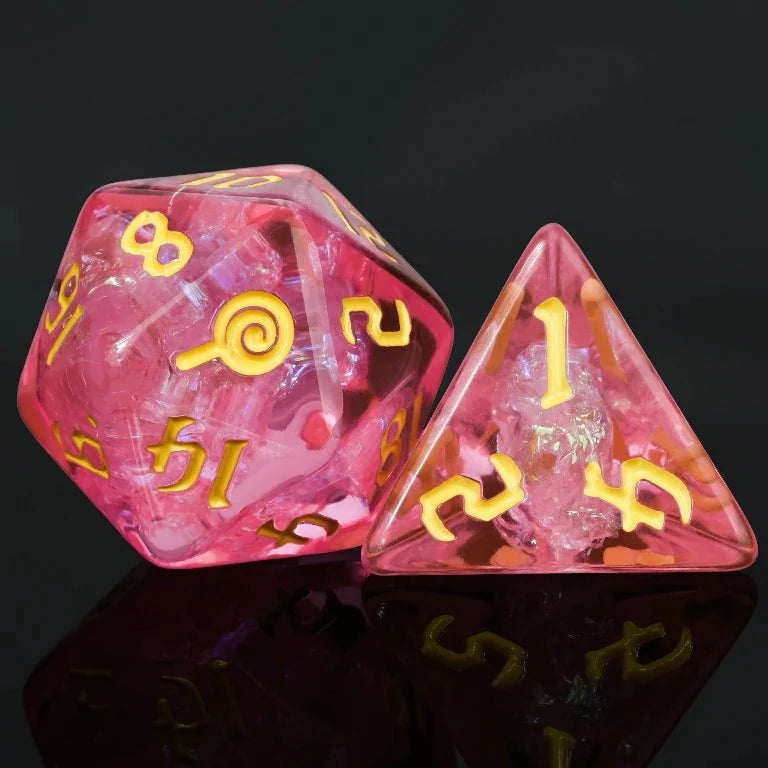 Star Resin RPG Dice Set – Candy Curse – Kickstarter Trickster Dice - Pink Resin Candy Curse DND D20 and D4 Dice, Yellow