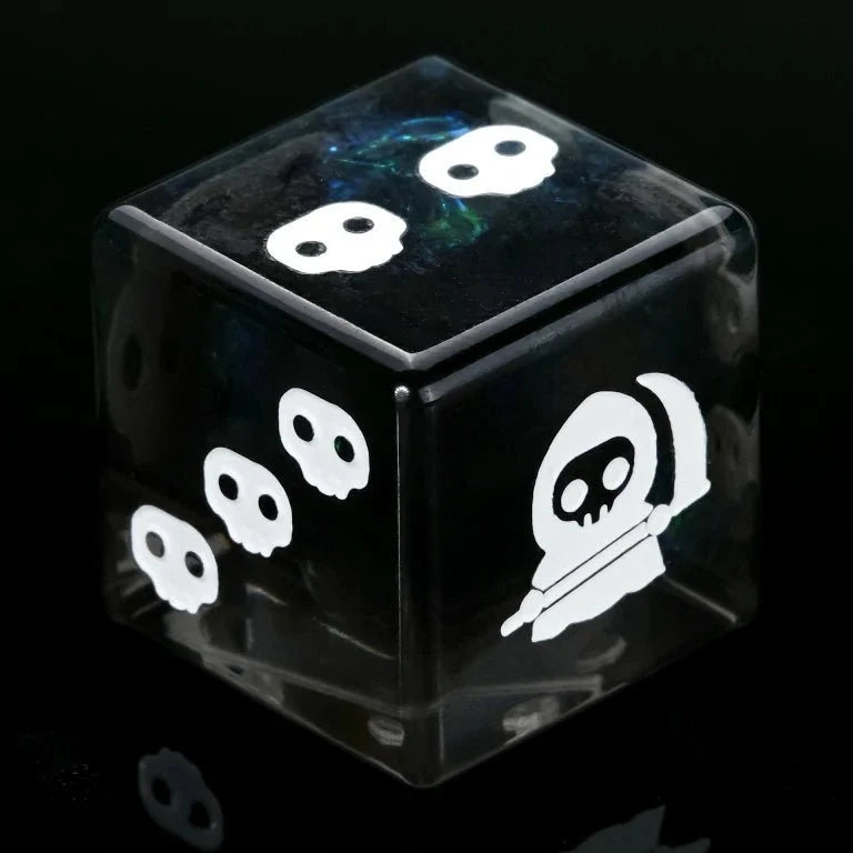 Star Resin RPG Dice Set – Death Comes – Kickstarter Halloween Trickster Dice - Black Resin DND D6 Dice with Death