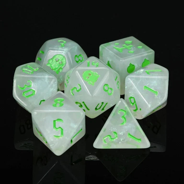 Star Resin RPG Dice Set – Ghost Flame – Kickstarter Halloween Trickster Dice - Kickstarter White Resin DND Dice Set