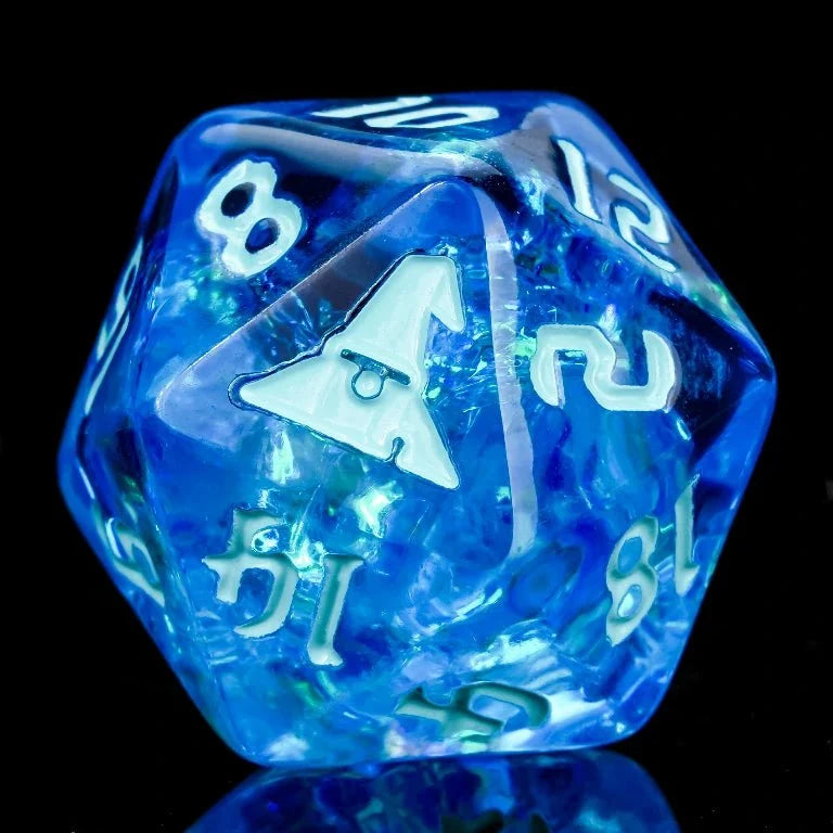 Star Resin RPG Dice Set – Kickstarter Witch – Kickstarter Halloween Trickster Dice - Blue Resin DND D20 Dice with Witch