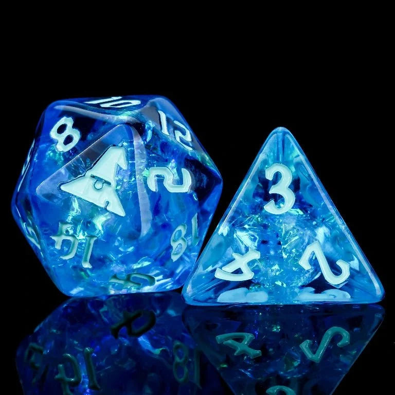 Star Resin RPG Dice Set – Kickstarter Witch – Kickstarter Trickster Dice - Blue Resin Witch DND D20 and D4 Dice