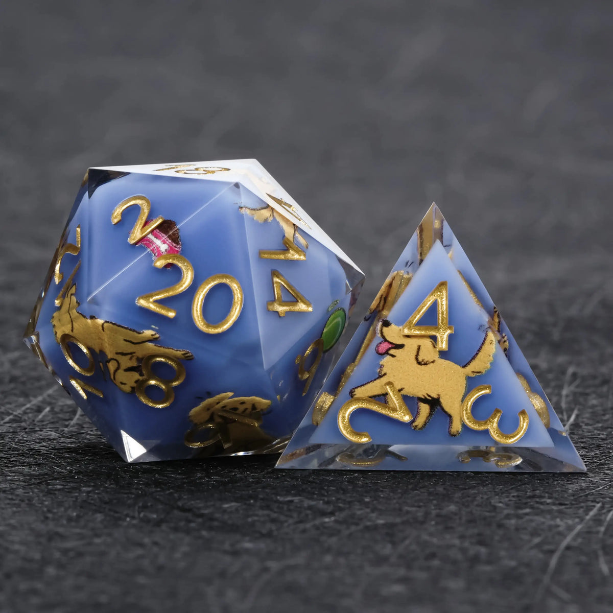 Star Resin RPG Dice Set – Legends Retriever – Kickstarter Dice – Blue Resin Golden Retriever DND D20 and D4 Dice