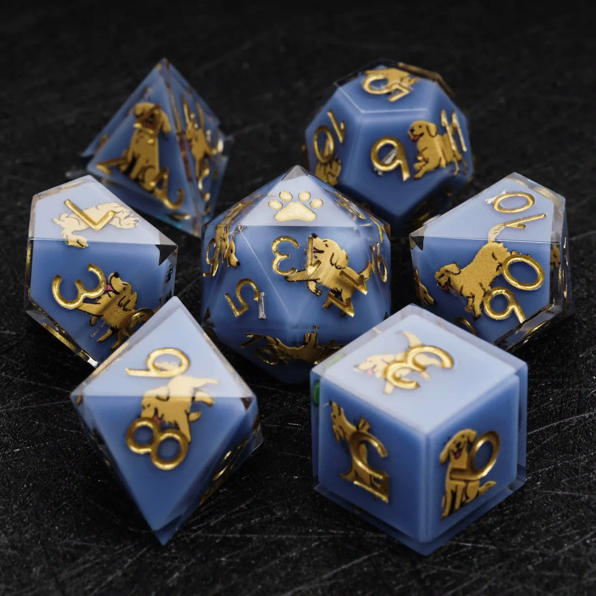 Star Resin RPG Dice Set – Legends Retriever – Kickstarter Dice – Blue Resin Golden Retriever DND Dice Set with Sharp