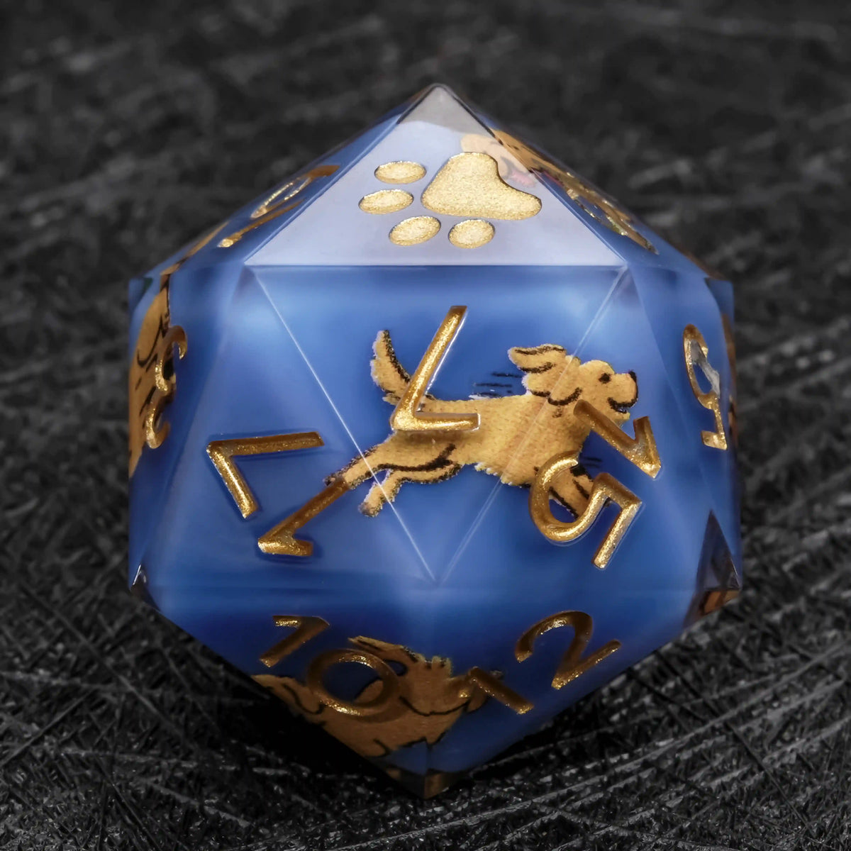 Star Resin RPG Dice Set – Legends Retriever – Kickstarter Dice – Blue Resin Golden Retriever DND D20 Dice with Gold