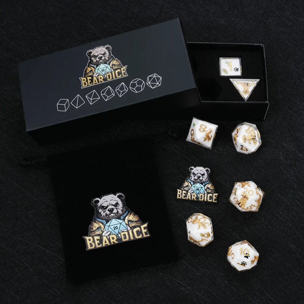 Star Resin RPG Dice Set – Legends Retriever – Kickstarter Dice – Sharp-Edged Golden Retriever DND Dice Set with a Black