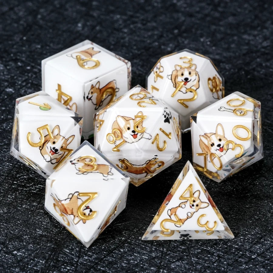 Star Resin Sharp Edge Dice Set – Kickstarter Corgi – Kickstarter Dice – Handcrafted Sharp-Edged White Resin Corgi DND