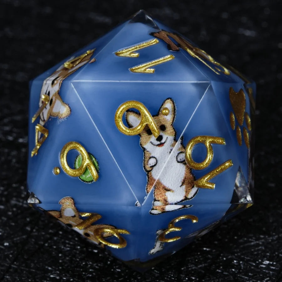 Star Resin Sharp Edge Dice Set – Kickstarter Corgi – Kickstarter Dice – Handcrafted Sharp-Edged Blue Resin Corgi DND