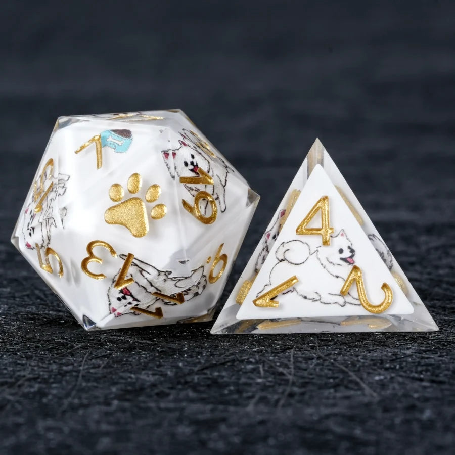 Star Resin Sharp Edge Dice Set – Legendary Pomeranian – Kickstarter Dice – Sharp-Edged White Resin Pomeranian DND D20