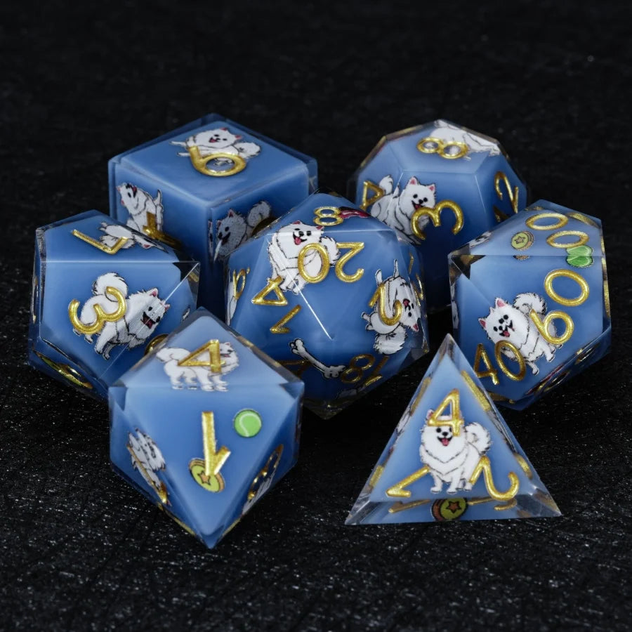Star Resin Sharp Edge Dice Set – Legendary Pomeranian – Kickstarter Dice – Handcrafted Sharp-Edged Blue Resin