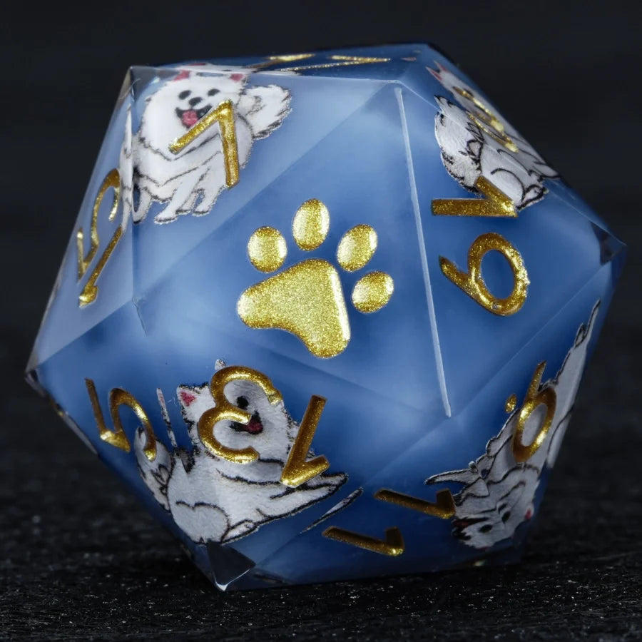 Star Resin Sharp Edge Dice Set – Legendary Pomeranian – Kickstarter Dice – Handcrafted Sharp-Edged Blue Resin