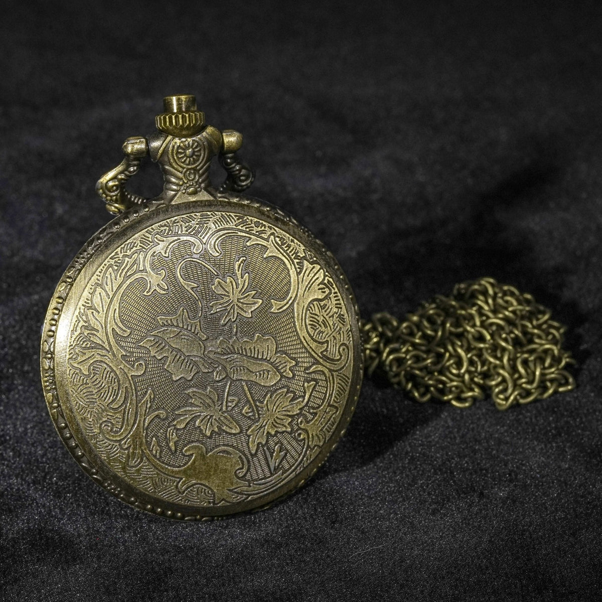 Steampunk Dice Box – Metal – Cool bronze skull double gun dice pocket watch chain with intricate engraving on the back