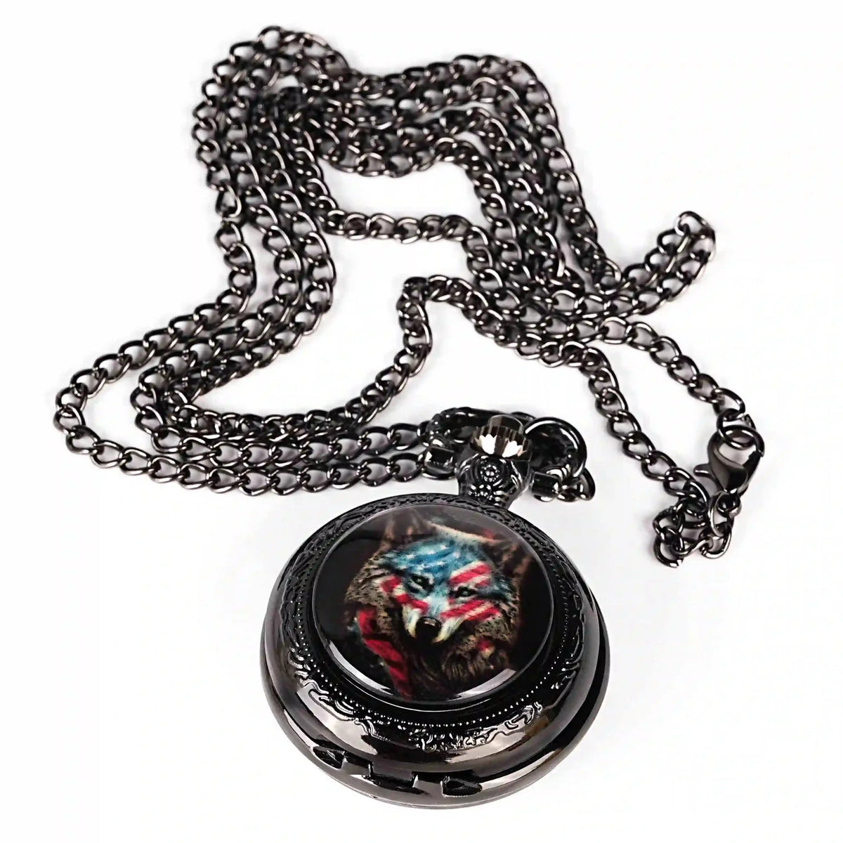 Steampunk Metal DND Dice – Steampunk DND Metal Dice Black Wolf Necklace | Two - in - one & Pocket Watch