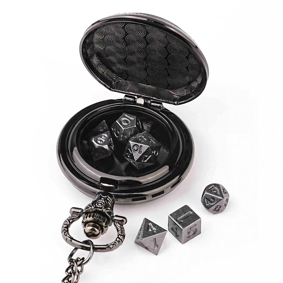 Steampunk Metal DND Dice – Steampunk DND Metal Dice Black Wolf Necklace | Two - in - one & Pocket Watch