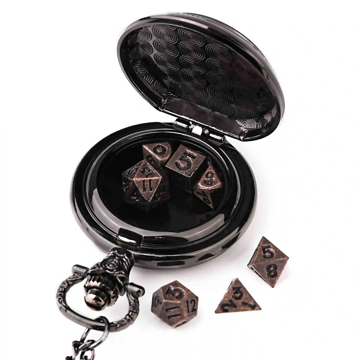 Steampunk Metal DND Dice – Steampunk DND Metal Dice Black Wolf Necklace | Two - in - one & Pocket Watch