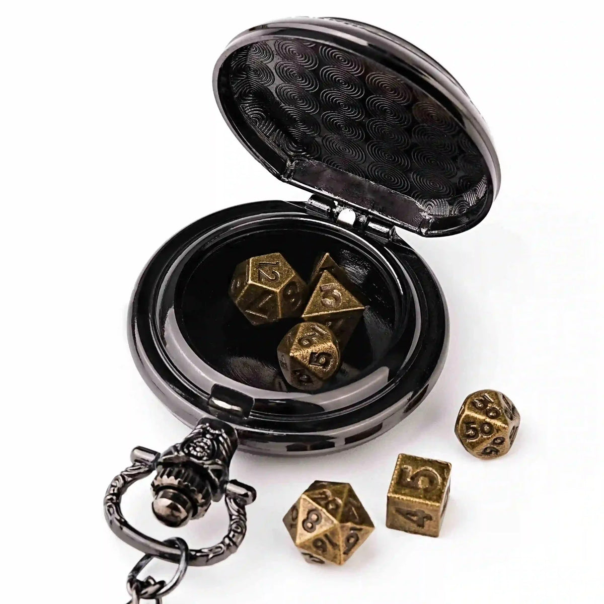 Steampunk Metal DND Dice – Steampunk DND Metal Dice Black Wolf Necklace | Two - in - one & Pocket Watch