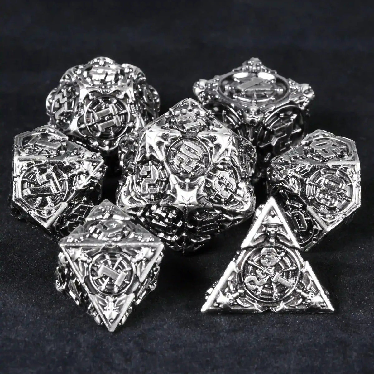 Steampunk Metal DND Dice Set – Pirate – Silver Steampunk Pirate Metal DND Dice Set