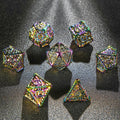 Sun Border Metal DND Dice Set – Metal solid sun pattern silver border red yellow dice set