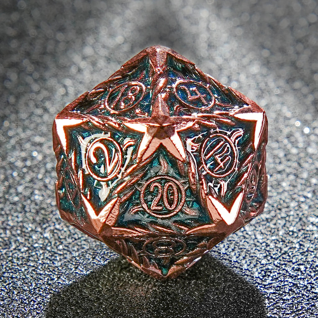 Sun Pattern Red Copper Blue Metal DND Dice Set – Sun Pattern Antique Red Copper Blue Metal DND Dice Set
