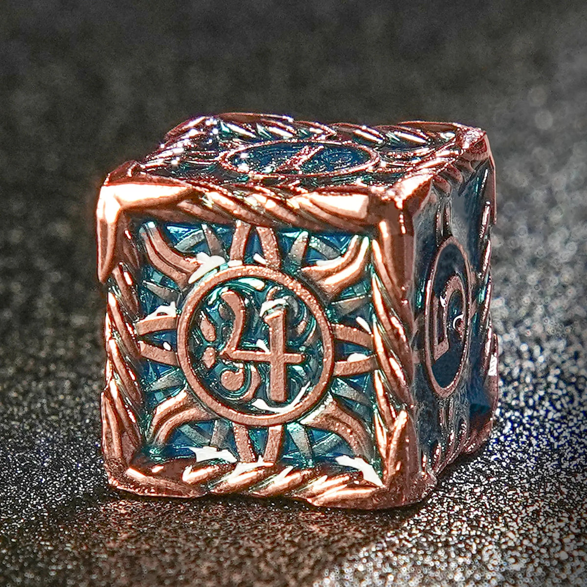 Sun Pattern Red Copper Blue Metal DND Dice Set – Sun Pattern Antique Red Copper Blue Metal DND Dice Set