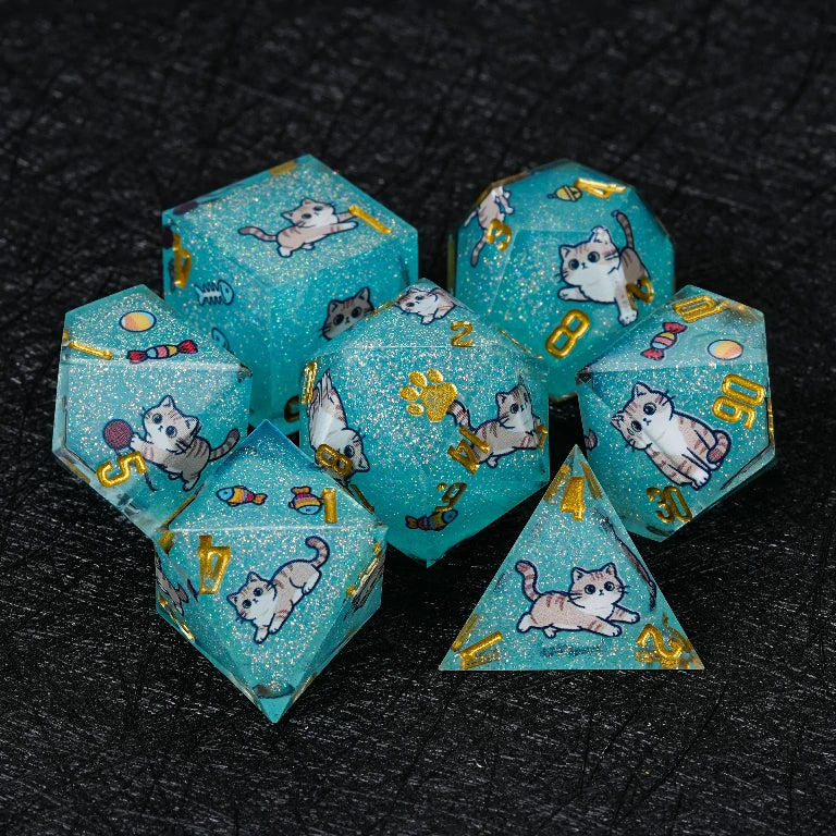 Cat Breed Resin D&D Dice Sets – Full 7-Piece Sets