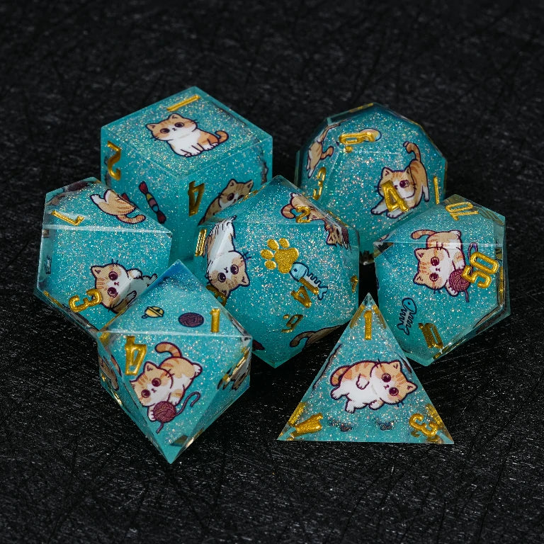 Cat Breed Resin D&D Dice Sets – Full 7-Piece Sets