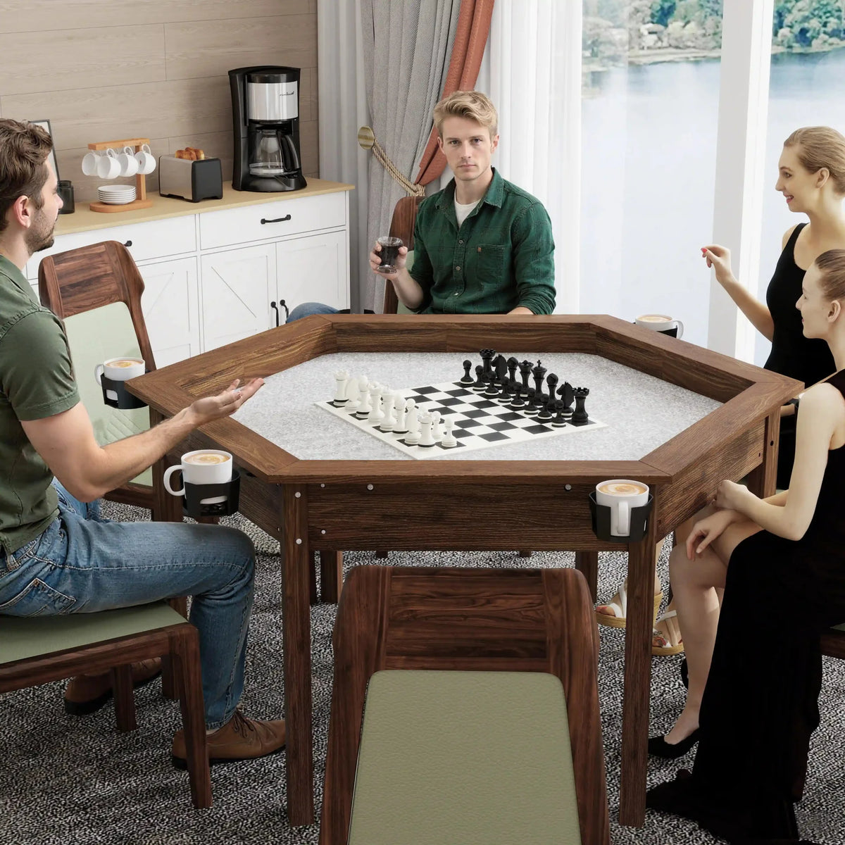 Tabletop Gaming Table – Wooden – Desktop Chess – board game table Board Game Table / Game Table for 6 Players, Hexagon
