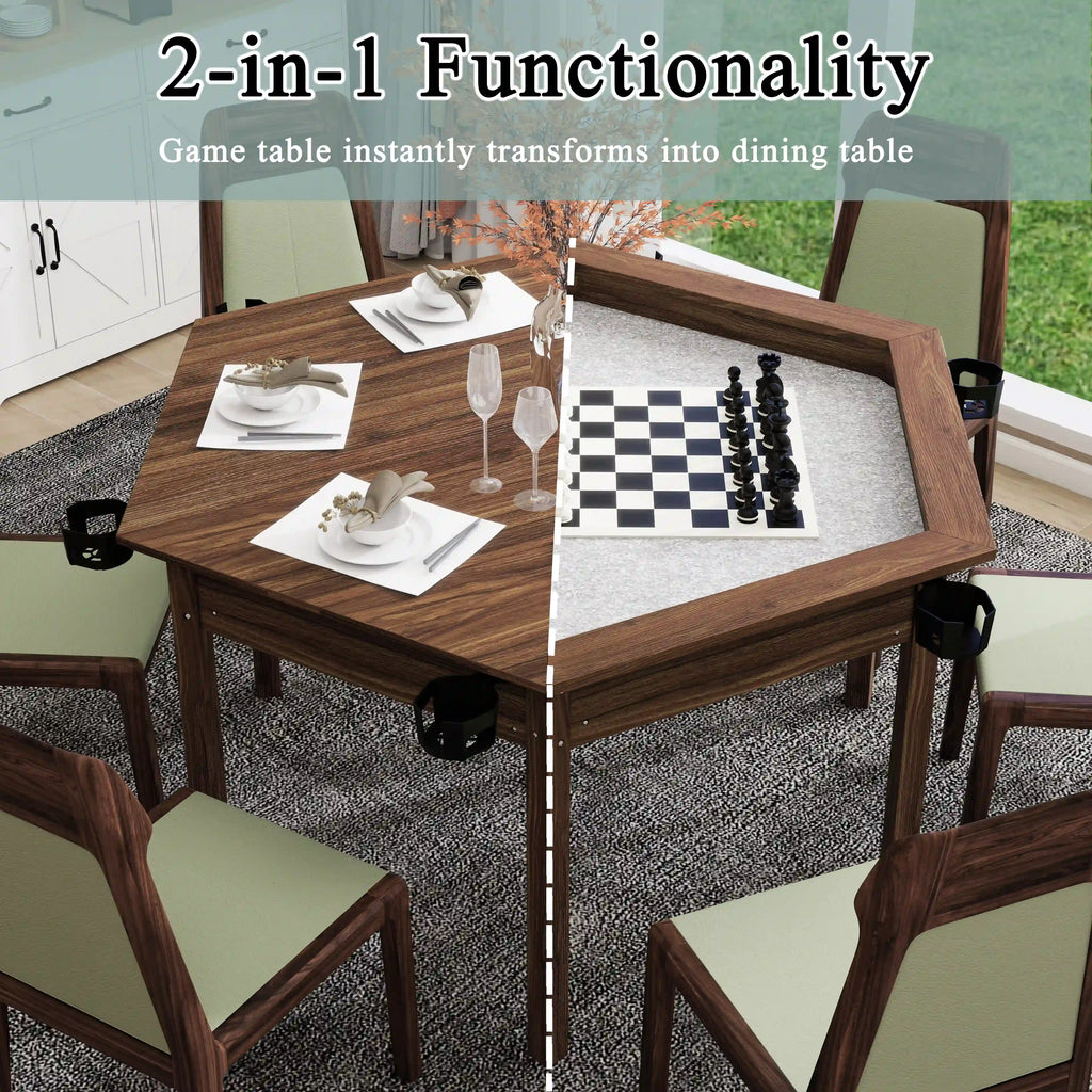Tabletop Gaming Table – Wooden – Desktop Chess – board game table Board Game Table / Game Table for 6 Players, Hexagon