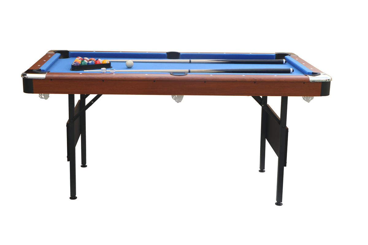 Tabletop Gaming Table – Wooden – Foldable Pool – 63-inch foldable blue felt rectangular wooden billiard table