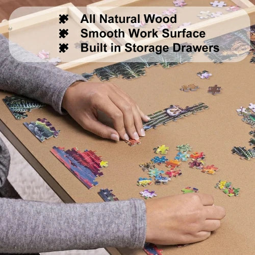 Tabletop Gaming Table – Wooden – Puzzle Sandbox – 27-Inch Wooden Folding Puzzle Table – All-Natural Wood, Smooth